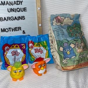 Lot of 2 FURBY TOYS 1998 MCDONALD'S HAPPY MEAL TIGER ELECTRONICS VINTAGE W/BAG